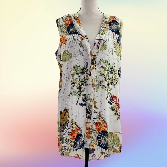 C Apparel Sleeveless V-Neck Floral Print Button Down High Low Blouse - Picture 10 of 11